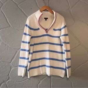 Talbots Striped Quarter Zip Sweater Blue & white Small